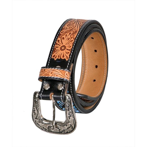 5466 Western Tooled Leather Beaded Belt For Men And Women main image 6